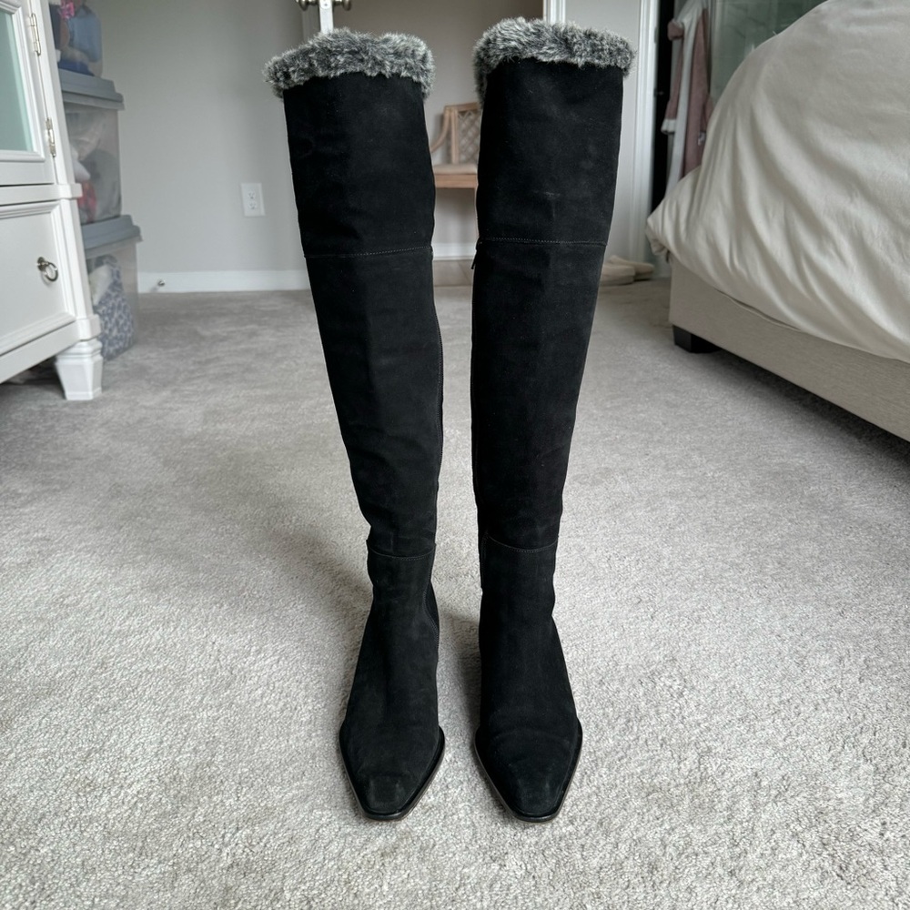 Aquatalia Suede Over The Knee Boots w Fur Trim